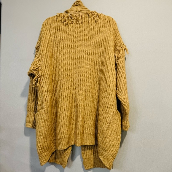 Anthropologie Amanza Fringed Cardigan Fringed Pockets Mustard XS/S - Picture 3 of 6